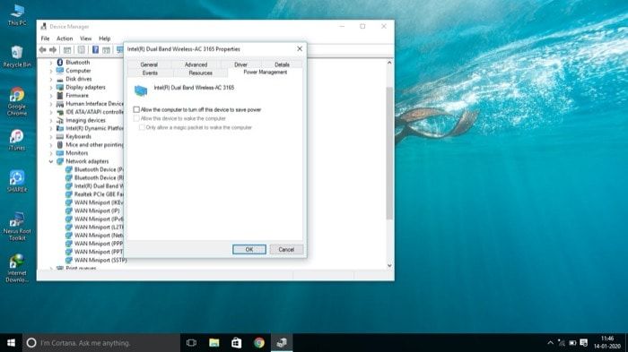 click power management tab - fix Windows 10 WiFi Disconnects Frequently