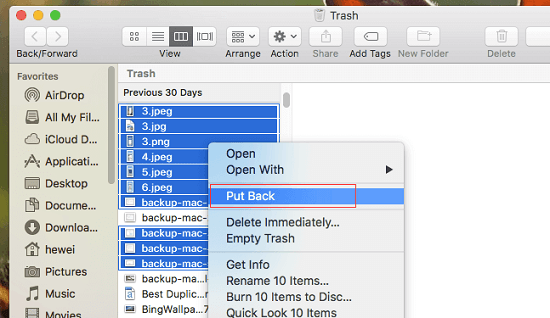 mac trash folder time machine
