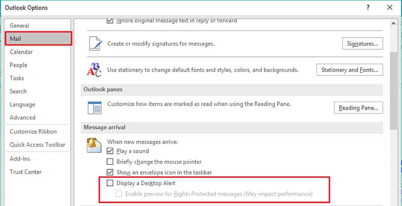Disable the New-Mail Notification Feature in MS Outlook
