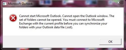 Outlook Cached Mode Not Updating Error