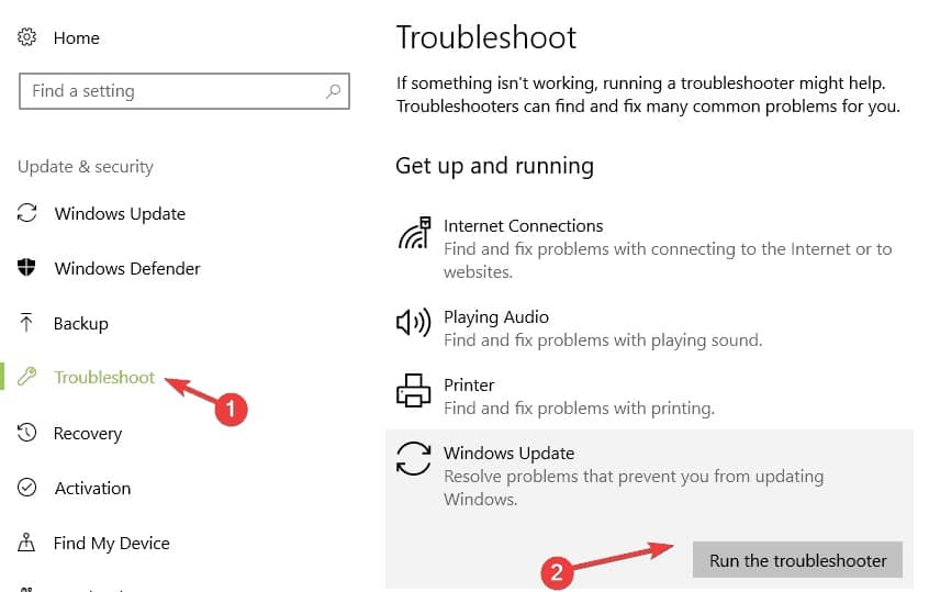 Run the Windows Update Troubleshooter - 0x80070005 Windows 7