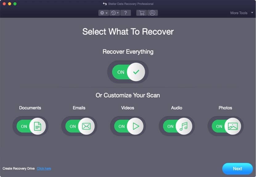 Select What to Recover - Stellar Mac Data Recovery Software
