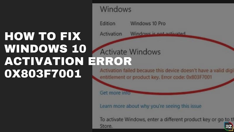 windows 10 pro activation error code 0x803f7001 in cmd