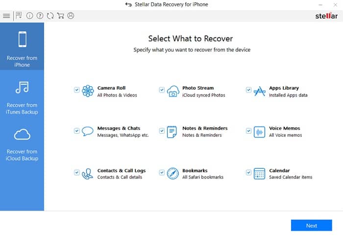 how to use Stellar Data Recovery for iPhone for windows - step 1