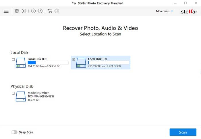 how to use Stellar photo recovery -step 1